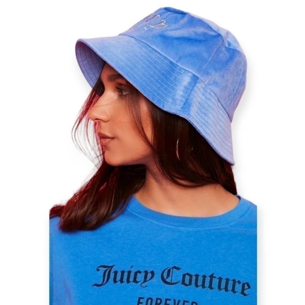 JUICY COUTURE X FOREVER 21 90s Y2K Blue Velour Bucket Hat NWT - Picture 3 of 5
